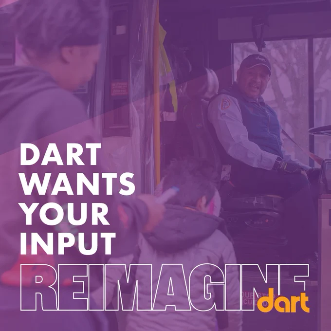 Lady getting on a bus with a child in front of her. The background in purple with white lettering. 