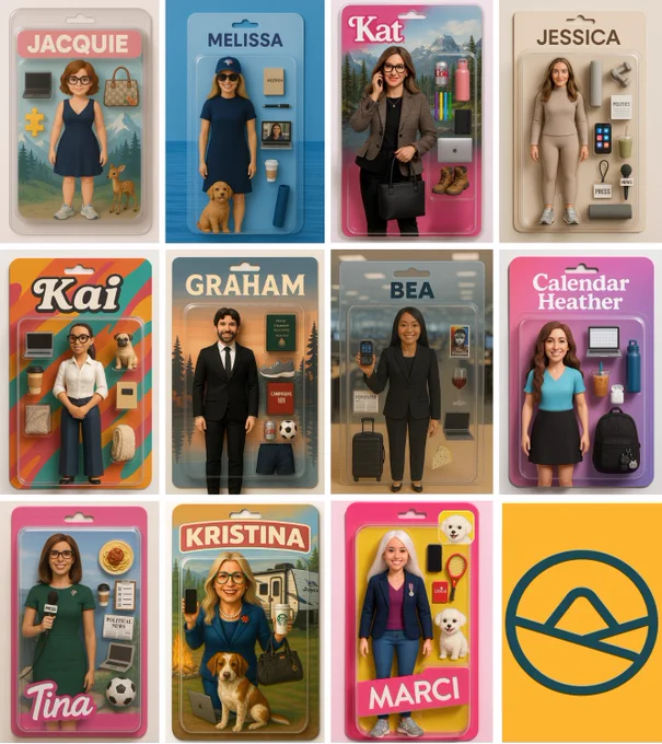 A collage of our team as figurine dolls. 