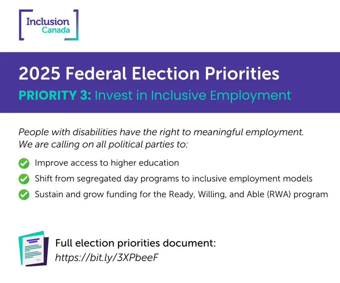 Text based graphic outlining our calls to action for inclusive employment. More information can be found using the link in the caption