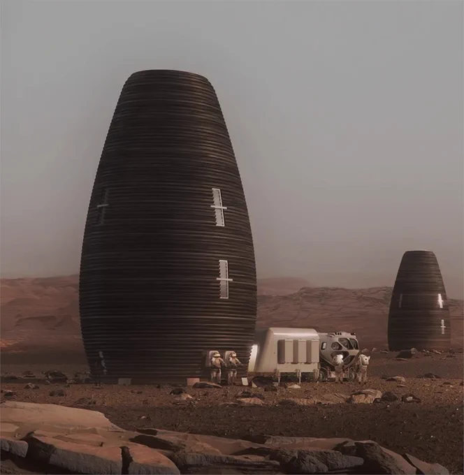 This is an artist concept of AI SpaceFactory's won 3D printed habitat structure designed for Mars for NASA’s Centennial Challenge which they won in 2019. Credit: NASA
