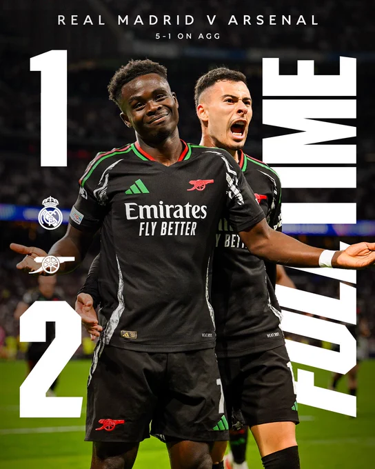 Full Time: Real Madrid 1-2 Arsenal