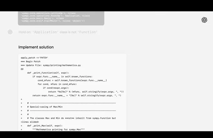 Screenshot of livestream showing o3's solution to the issue