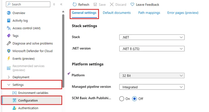 Screenshot that shows selections to open general settings.