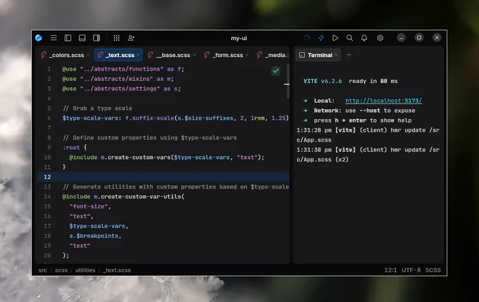 Writing SCSS in Fleet editor by JetBrains on Arch Linux 
