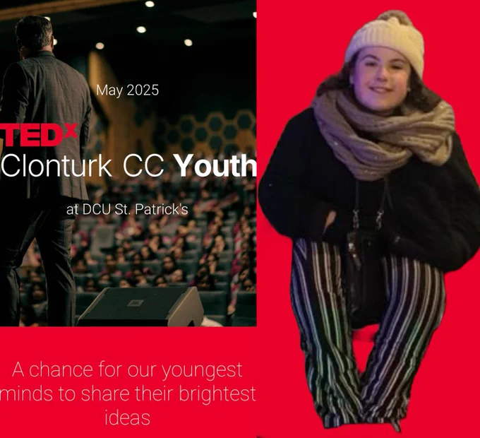 An image of Sophia where she is listed as a speaker for the upcoming Ted x young event this may.
