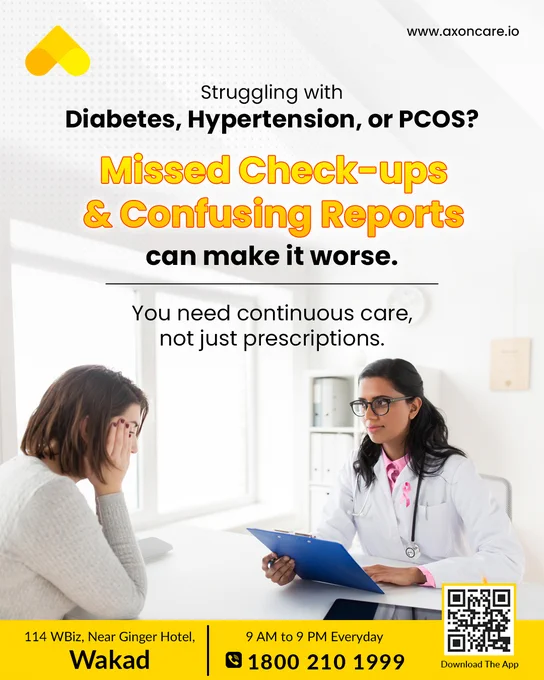 Chronic Illness? Stay Ahead, Not Behind! 💙✨

Get expert care, 24/7 doctor support, and proactive health tracking with AxonCare’s Wellness360.

📞 Call 1800 210 1999 to book your consultation today!
.
.
.
.
.
.
.
.
.
.
.
.
.
.
.
.
.
.
.
.
.
.
.
.
.
.
.
.
.
.
.
.
#DiabetesCare #HypertensionManagement #PCOSsupport #ChronicIllness #ExpertConsultation #LabTests #PersonalisedDiet #DoctorSupport #24x7Healthcare #MentalWellness #StressManagement #ManageDiabetes #ControlBloodPressure #PCOSAwareness #wakadpune #bavdhanpune #bkcmumbai #axoncarebyaxonichealth #healthcareinnovation #healthtech 


[Chronic illness management, Diabetes care program, Hypertension treatment plan, PCOS support services, Continuous chronic care, Expert doctor consultations online, 24/7 doctor support India, Comprehensive health check-ups, Personalised diet plan for chronic illness, Custom lifestyle plan, Mental health and stress care, Health progress tracking, Prevent diabetes complications, Prevent hypertension complic