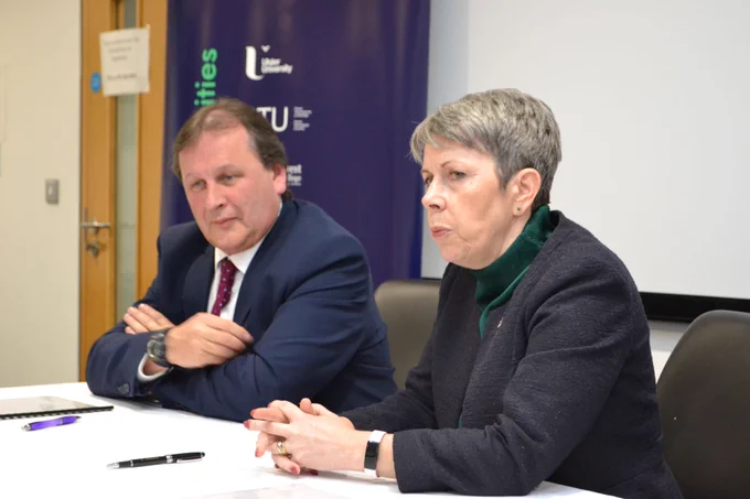 ATU and NWRC have signed a landmark MoU to strengthen education and innovation in the North West, marking a significant step in cross-border collaboration. Two individuals sitting at table preparing to sign MOU