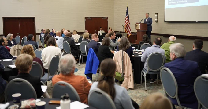 Governor Josh Stein speaking at the third Helene Recovery Special Meeting. 