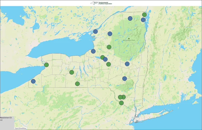 Map of NYS showing dots with project locations