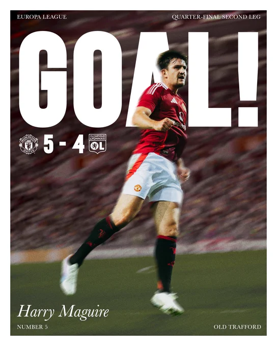 Harry Maguire scores to make it 5-4 to Manchester United.