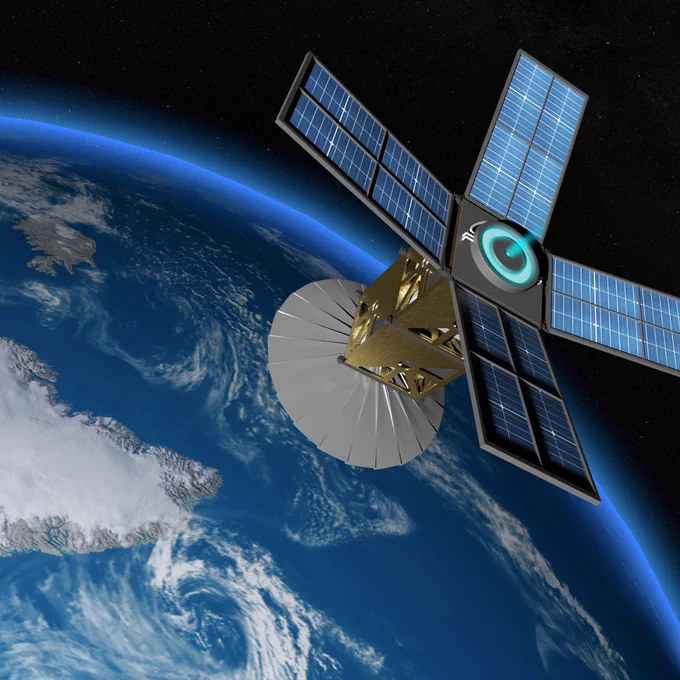 Image of a satellite over the earth. 