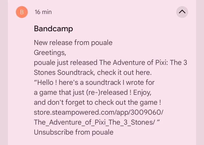 An email from Bandcamp announcing that pouale just released a new album