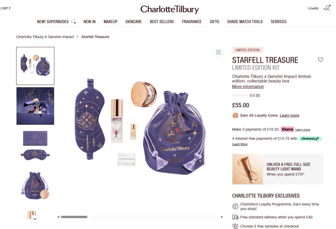 CHARLOTTE TILBURY X GENSHIN IMPACT STARFELL TREASURE BOX on website