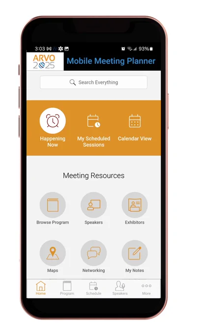 ARVO 2025 mobile app homepage