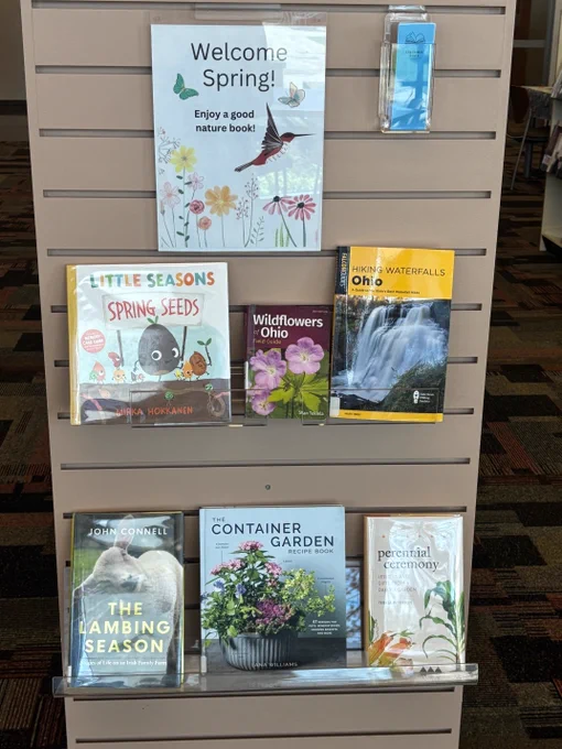 Endcap display of Spring-related books.