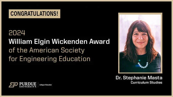 Graphic with photo of female professor and congratulatory text about award