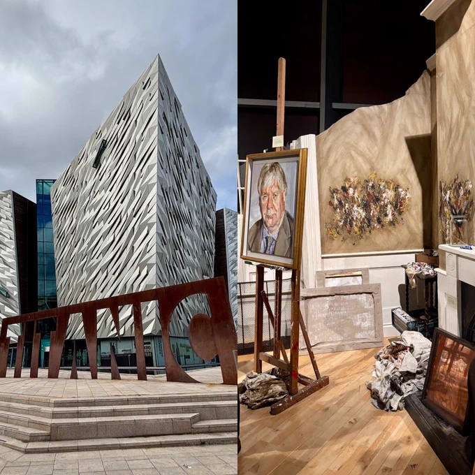 Photo of Titanic Belfast and photo of Lucian Freud exhibition