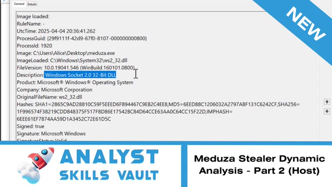 Examining DLL activity related to the Meduza stealer malware.