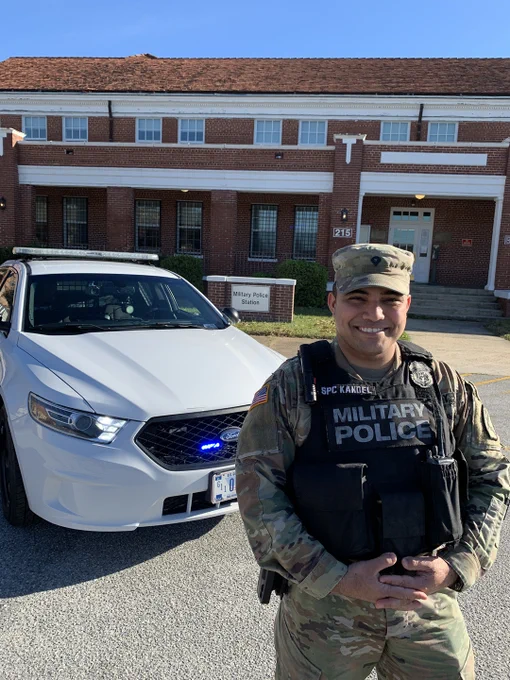 Spc. Sudarshan Kandel, assigned to the Fort Benning Directorate of Emergency Service, Police Division, stands near the Fort Benning Military Police Station, Jan. 7, 2022. Kandel said he joined the U.S. Army because he saw it as an opportunity "to help the community the best way possible."