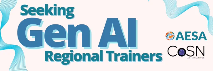Today is the last day! Submit applications by 6pm ET. Lead K-12 Schools into the AI Future! We’re looking for Regional Trainers to guide districts in the thoughtful and effective adoption of generative #AI. ESA partnership required. Apply now!