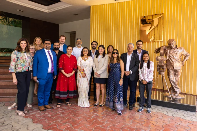Culture Secetary Lisa Nandy meets with people at the Yash Raj Films studio in India
