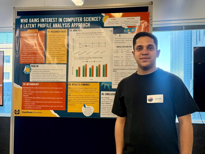 Sina presented his research at the 2025 Learning & Instructional Technology (LIT) Conference at Utah State University.
His study explored student motivation in a computer science camp. Using latent profile analysis (LPA), he identified distinct motivational profiles to better understand which students benefited the most from the experience. 👏
We are honored to have such a talented student conducting impactful research 👨🏻‍💻