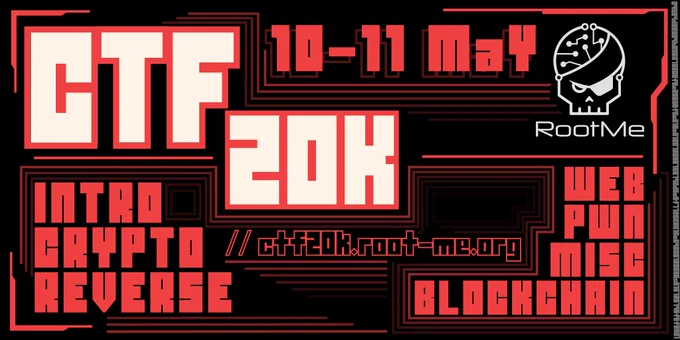 Illustration image of the CTF20k with dates and explicit categories : Intro, Crypto, Reverse, Web, Pwn, Misc, Blockchain.