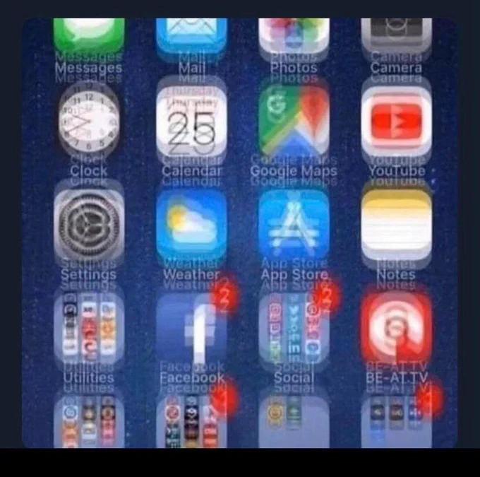 A screenshot of a blurry iPhone home screen.