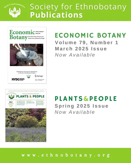 This image shows that 2 SEB publications, Economic Botany, and Plants and People, have a new issue out and available for viewing. To learn more, visit www.ethnobotany.org and click on the publications pages.
