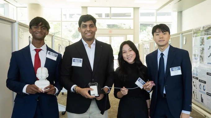 Students show off their prototypes at the Rice360 Institute for Global Health Technologies’ 15th annual Undergraduate Design Competition (Photo by Jeff Fitlow/Rice University).
