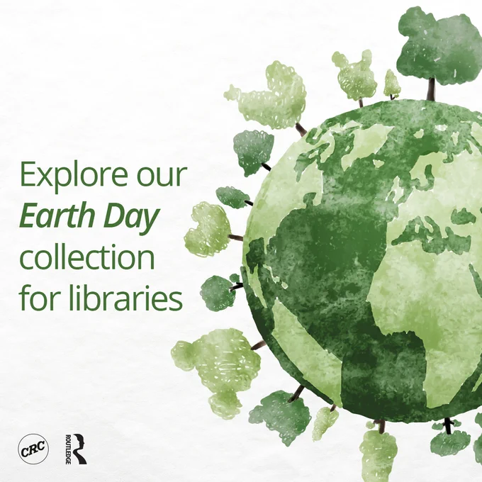 The background is white, with a green watercolour drawing of Earth to the right. To the left is some green text which reads, "Explore our Earth Day collection for libraries". 