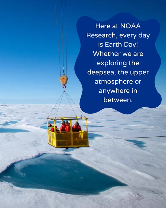 image of scientists in crane basket over icy waters 