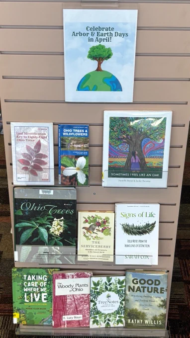 Endcap book display featuring books about nature.