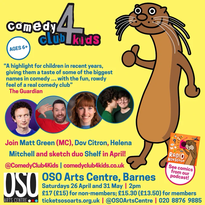 OSO Arts Centre, Barnes

Saturdays 26 April and 31 May  |  2pm

£17 (£15) for non-members; £15.30 (£13.50) for members

ticketsosoarts.org.uk  |  @OSOArtsCentre  |  020  8876  9885