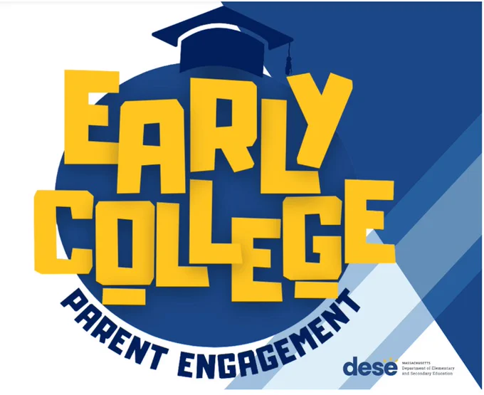 Graphic shows a graduation cap and reds “Early College Parent Engagement”