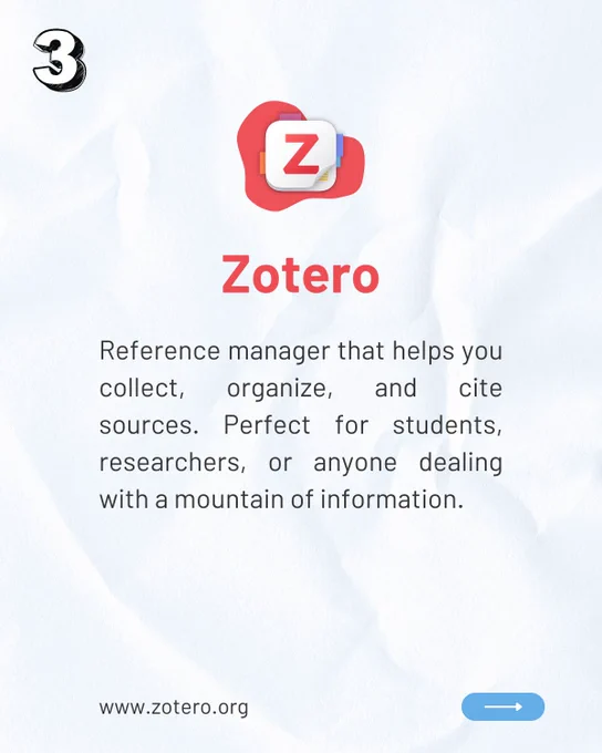 Slide 3.

Zotero: Reference manager that helps you collect, organize, and cite sources. Perfect for students, researchers, or anyone dealing with a mountain of information.