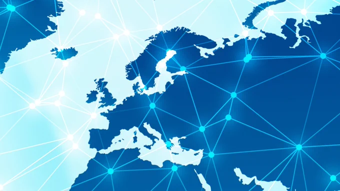 Map of Europe with digital connected points