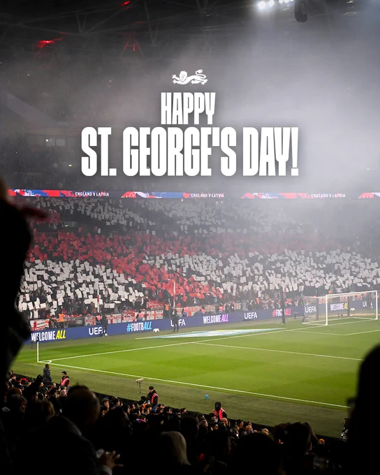 A graphic with Wembley in the background that says 'Happy St. George's Day!'