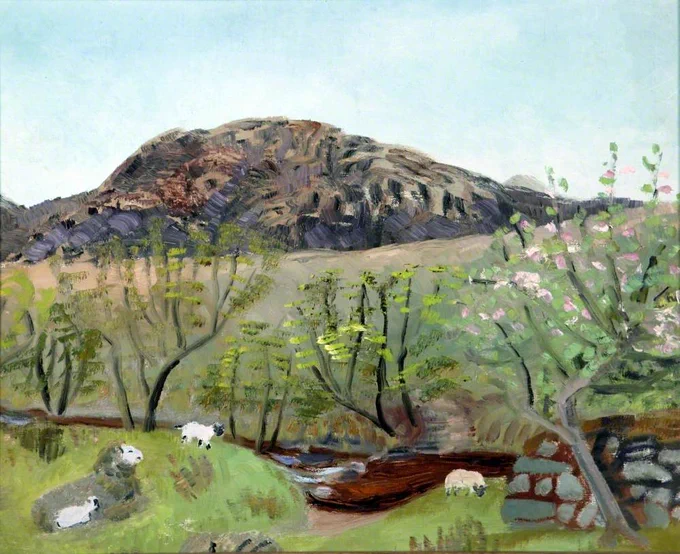 Landscape with hills and sheep