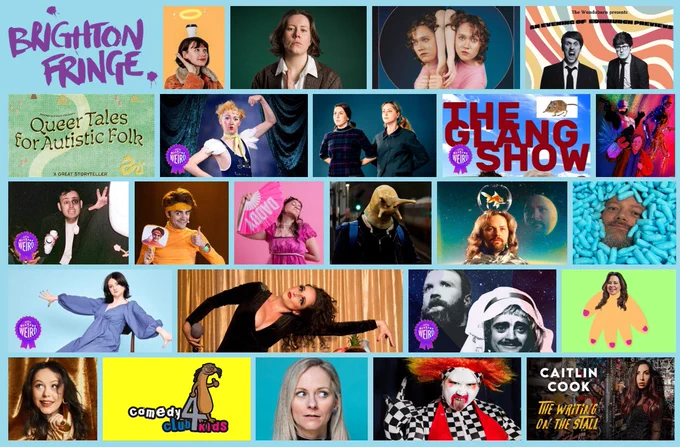 grid of faces, from Camilla Borges to Caitlin Cook, who are on in Brighton in the second half of May