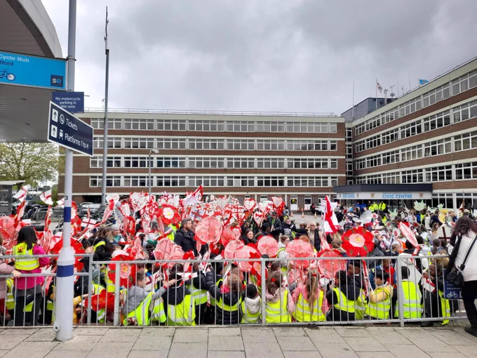 Crowd of children celebrating St George's Day