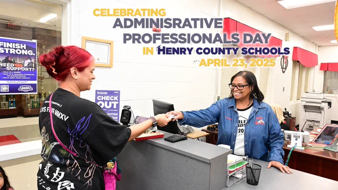 Administrative assistant checking parent into building