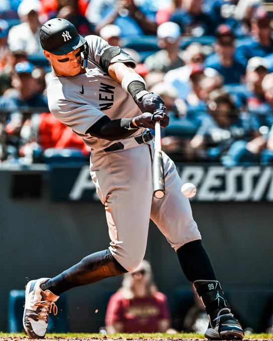Aaron Judge singles against the Guardians.