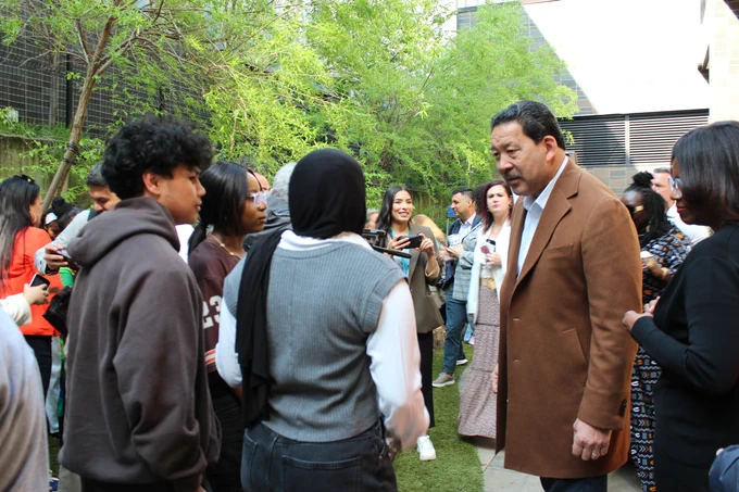 Mayor Harrell speaking to students at the  Families, Education, Preschool, and Promise (FEPP) Levy renewal press event 