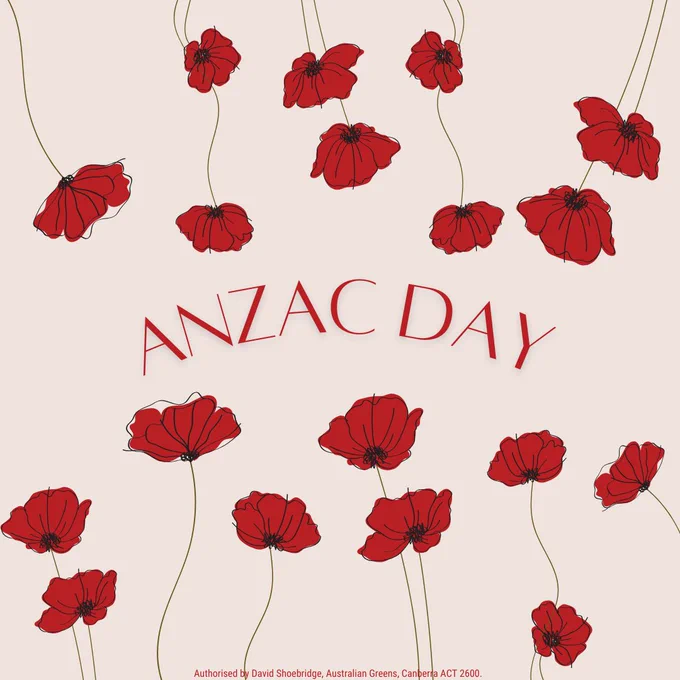 A tile with a soft pink background, with the words "ANZAC DAY" in red in the centre, surrounded by images of red poppies.