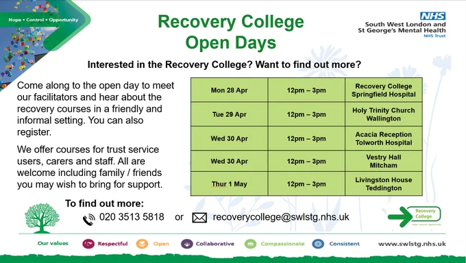 Recovery College Open Days next week