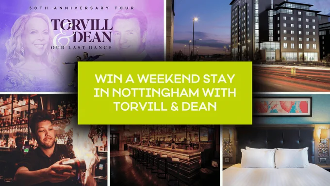 Graphic for the competition including pictures of the hotel and restaurant included in the competition