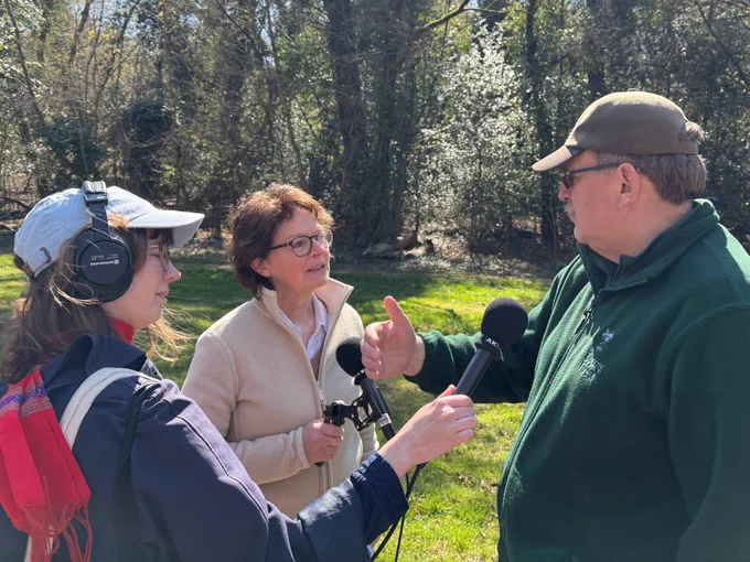 BBC Radio 4's Helen Mark speaking to Forest Keeper, Martin Whitfield, in Epping Forest.