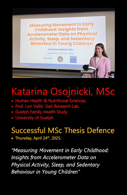 A photo of Katarina at her defence, in front of a projected title screen with the same title of her thesis that is listed in this posting.