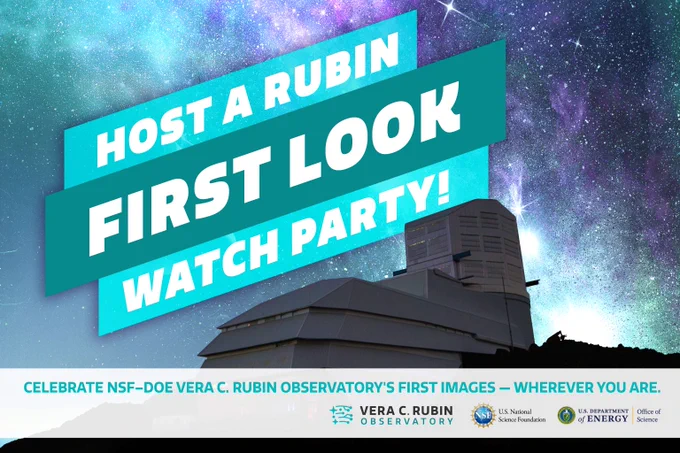 Promotional graphic for Rubin Observatory's First Look Watch Parties